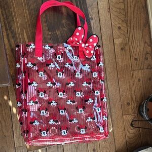 Disney Minnie Mouse pool bag for kids - Red, Black & White vinyl 12x14”